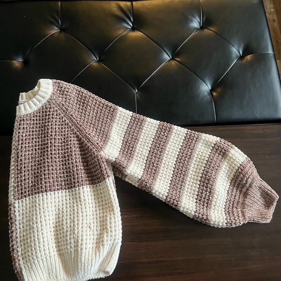 Altar'd State Two-Tone Knit Sweater - Cream and Brown Crop - Picture 2 of 4